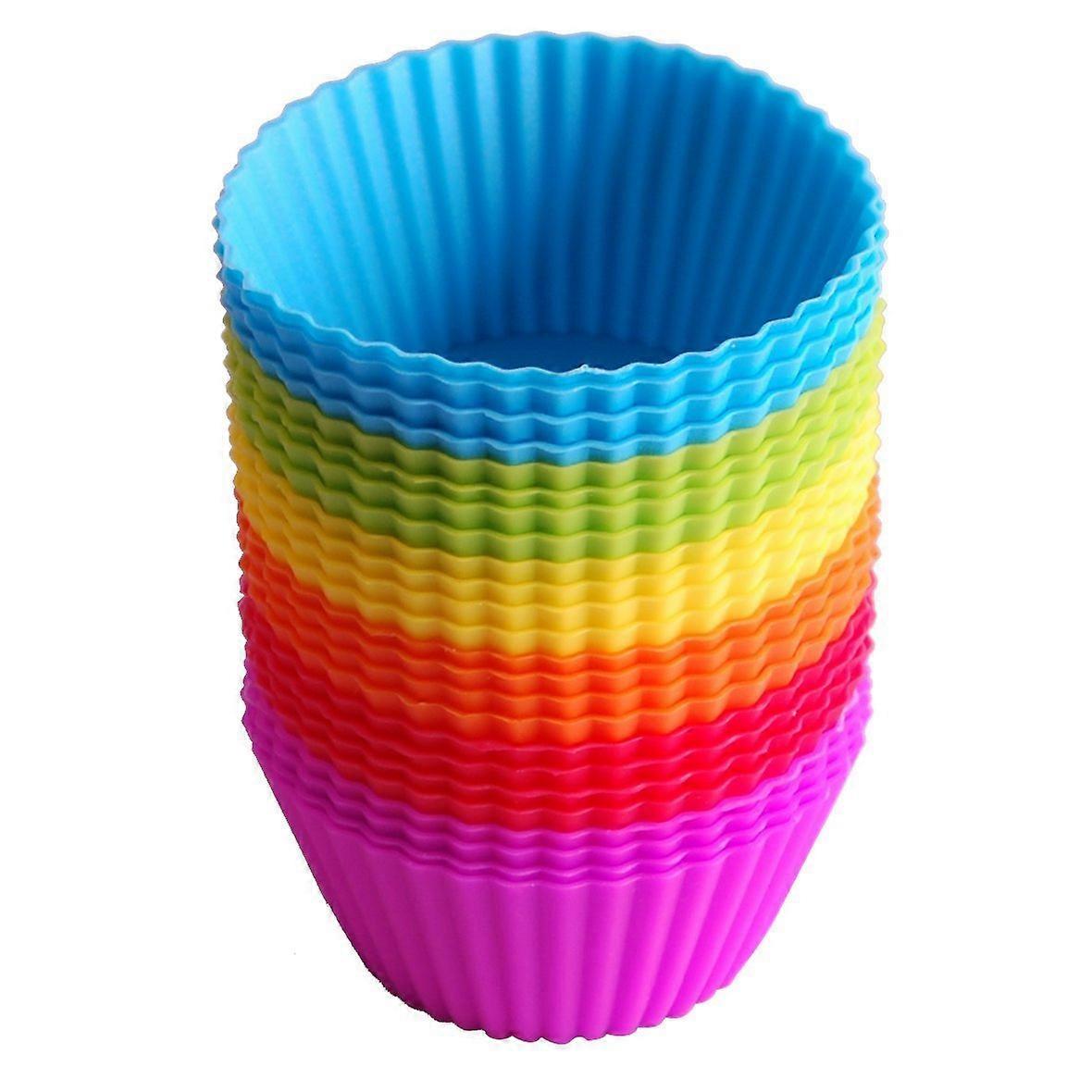 Cupcake Molds 24 Pack Silicone Reusable Baking Cases Muffin Molds Moulds Rainbow Cups for Cakes Ice Creams