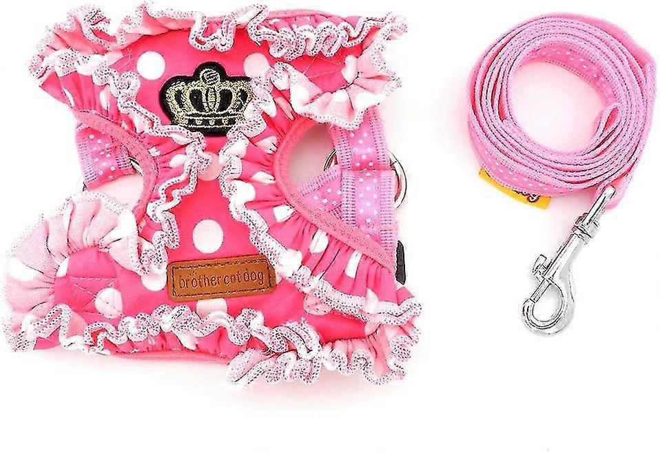 Dots For Small Dog/cat Harness Vest Leash Set Net Padding No Pulling Comfortable Step Harness, Xl, Pink