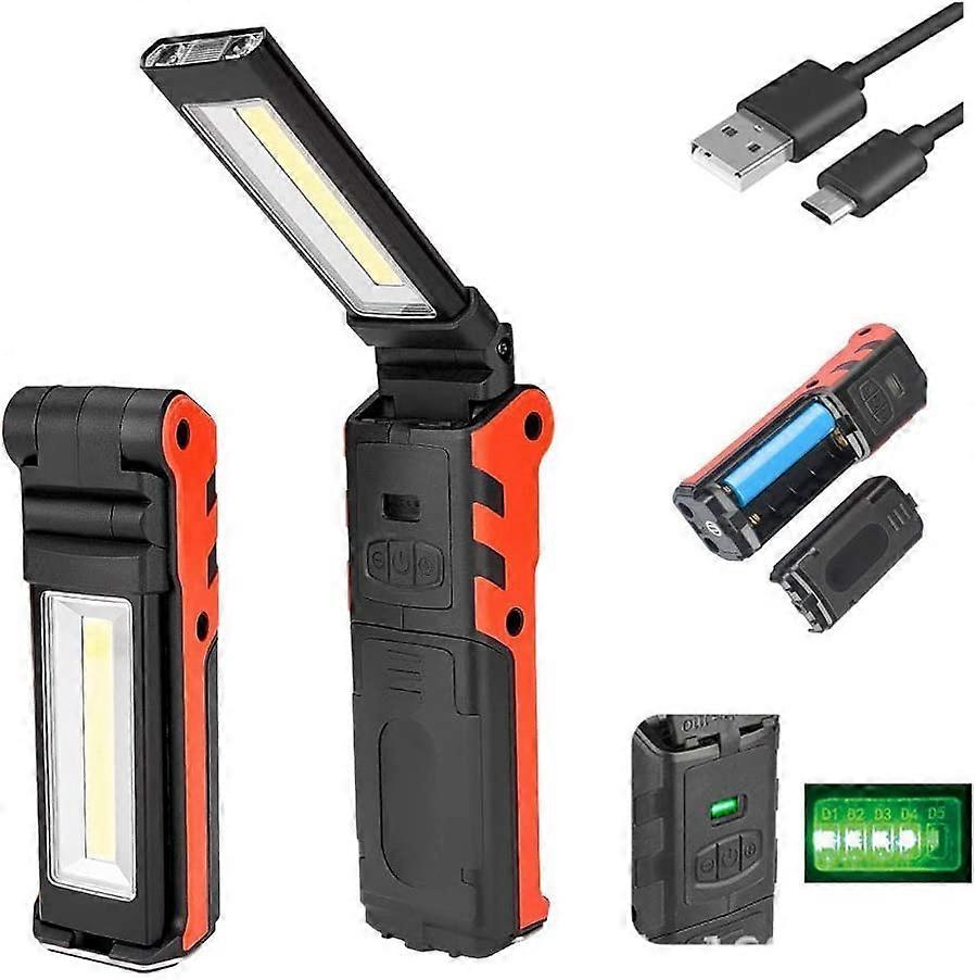 LED Work Light, Flashlight Rechargeable Inspection Light, Ultra Powerful LED Work Light Camping Lamp with Hook Magnetic Base, Foldable and Dimmable