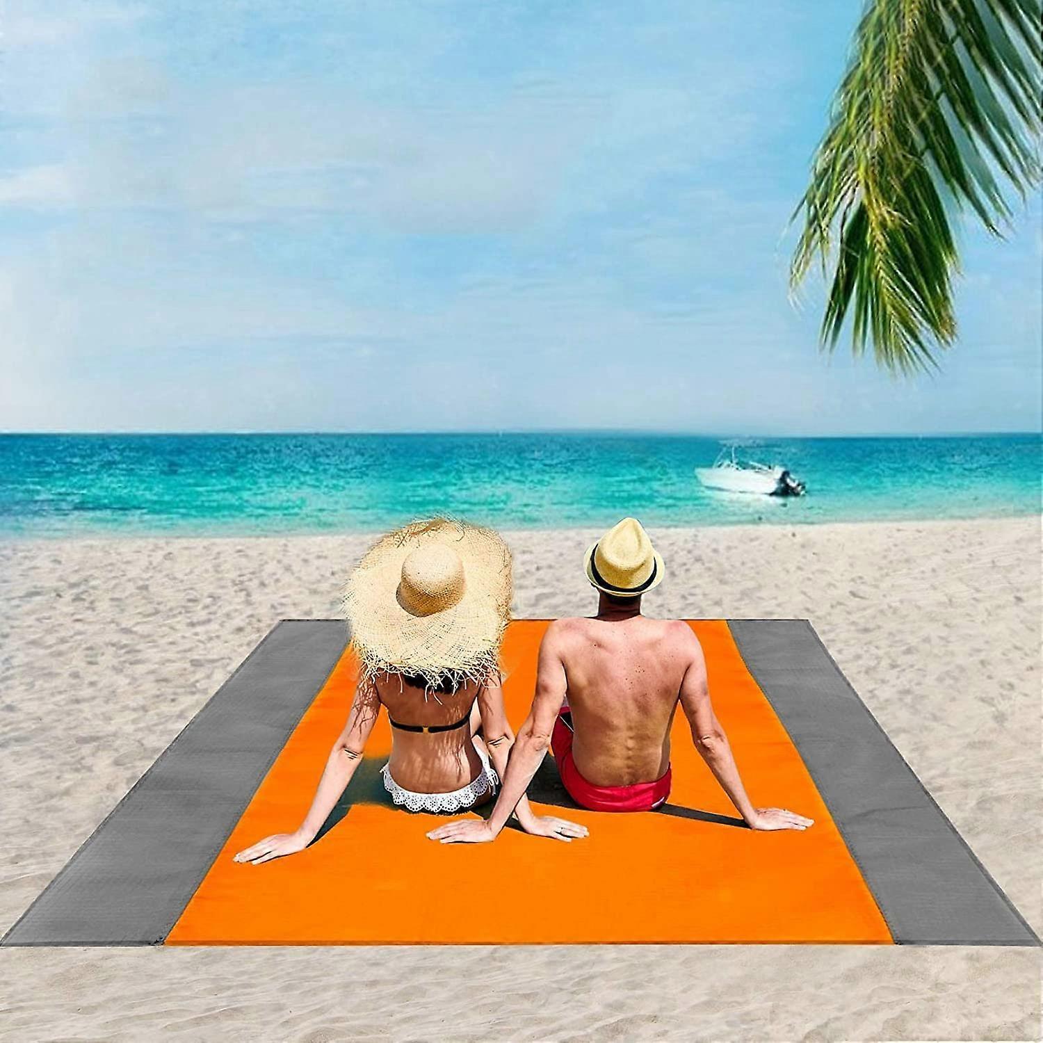 Beach Mat Picnic Blanket, Extra Larganket Waterproof Sandproof Water Resistant Picnic Blanket with 4 Fixed Nails, Reinforced Edging for Beach, Camping