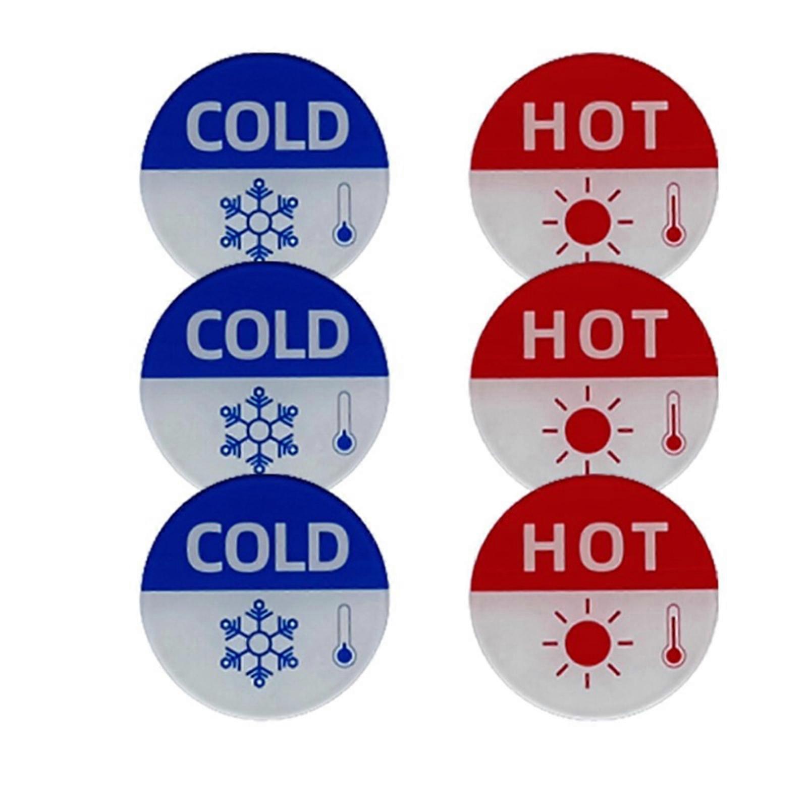 6Pcs Self-adhesive Hot And Cold Sign Stickers Child-friendly Round Waterproof Acrylic Label Signs Prevent Burns Thermometer Pattern Reminder for Fauce