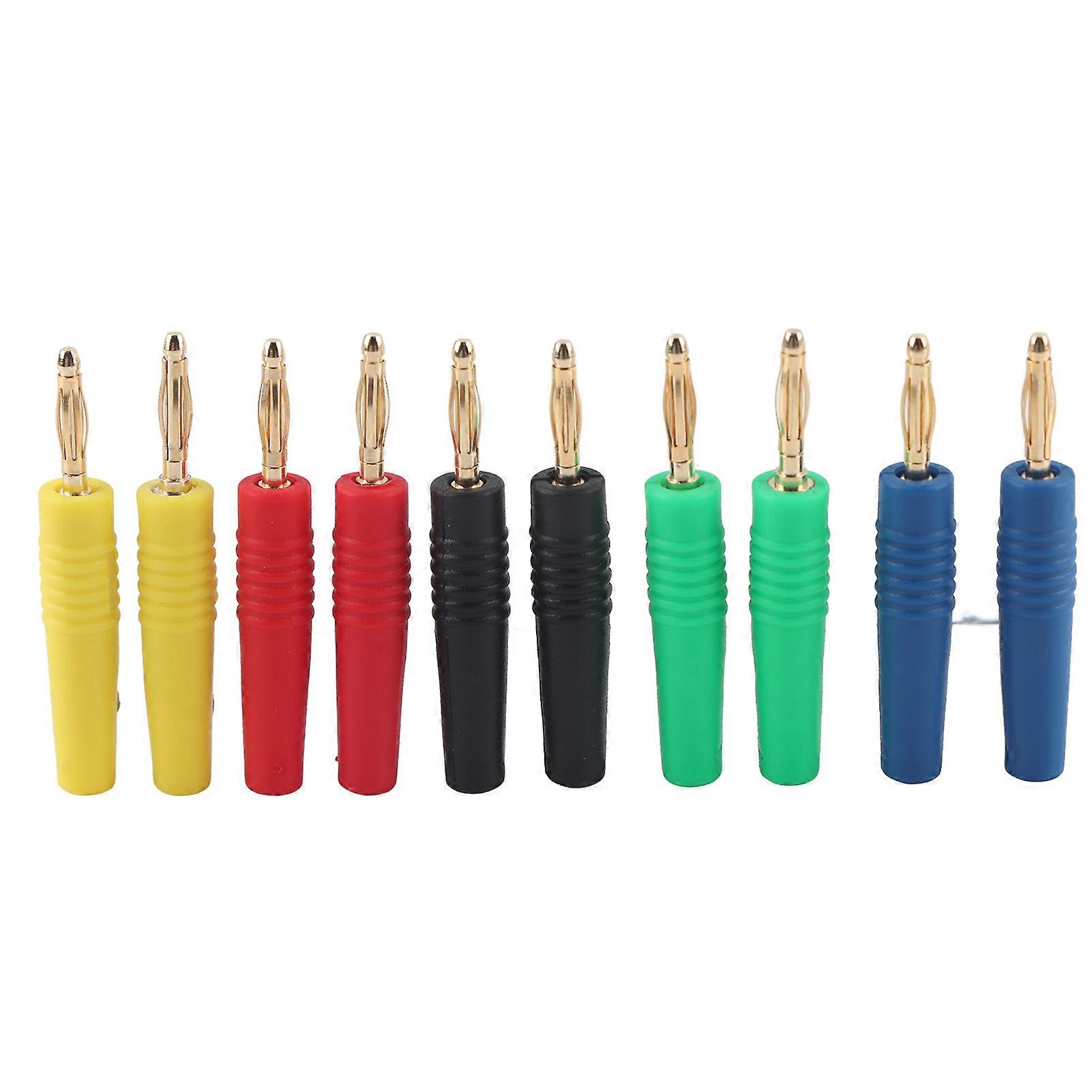 10Pcs U49 2mm Banana Plug Wire Banana Jack for Electrical Testing Red Black Yellow Green Blue