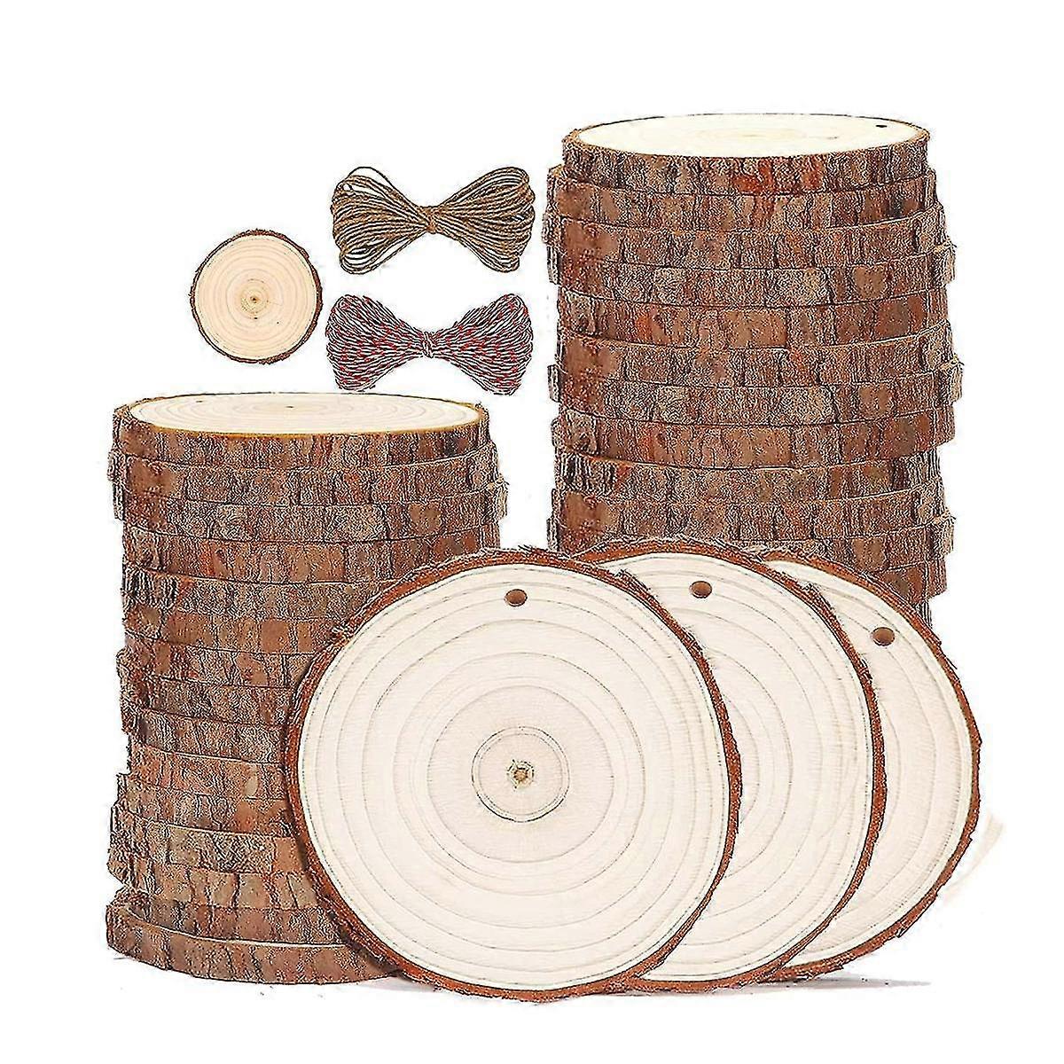 Wood Slices 30pc 3.5-4.0 Inch Natural Rounds Unfinished Wooden Circles Wood Ornaments Craft Supplies Diy And Painting