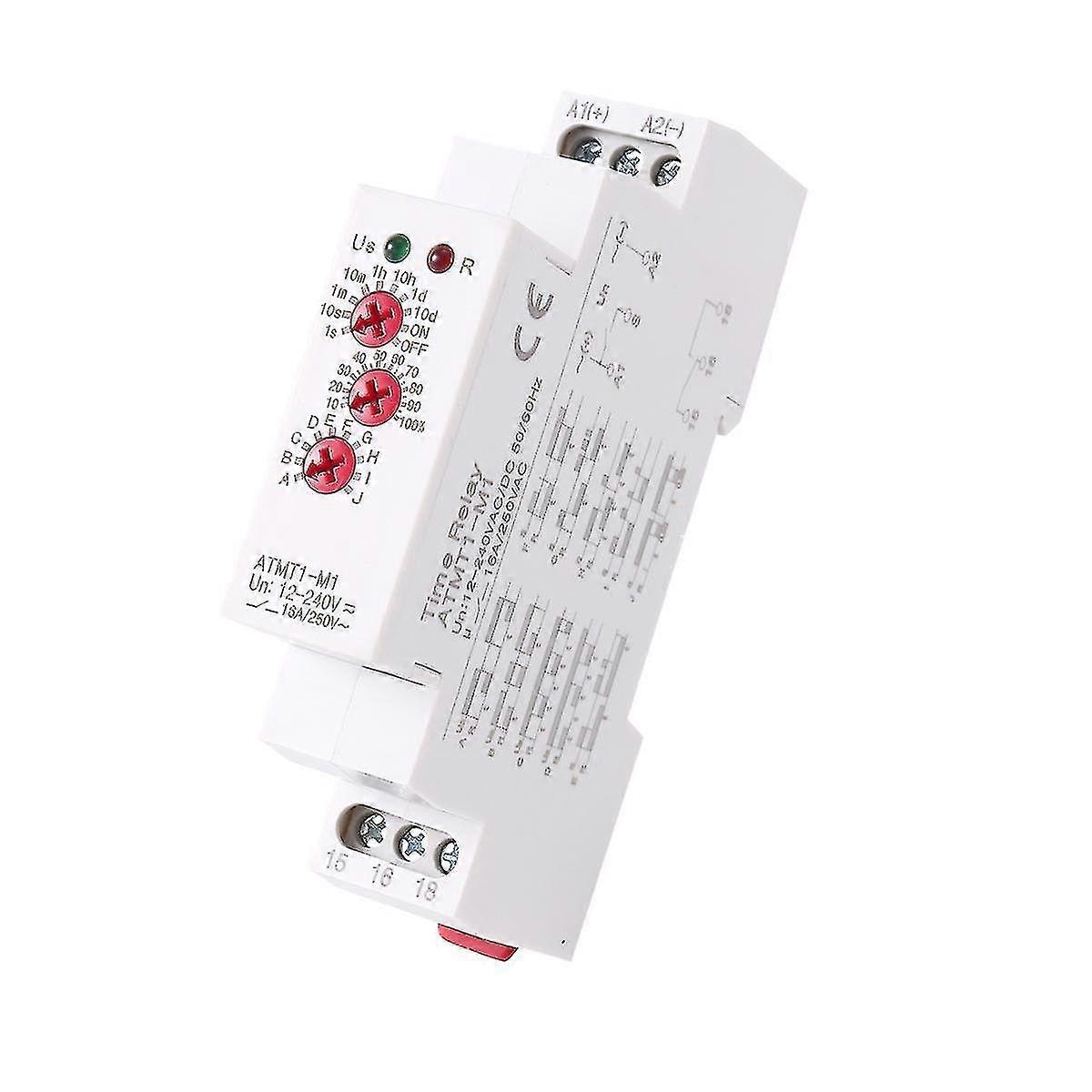 12-240vac/dc Din Rail Type Time Delay Relay 16a/250vac Multifunction Timer Relay With 10 Function Choices, Atmt1-m1