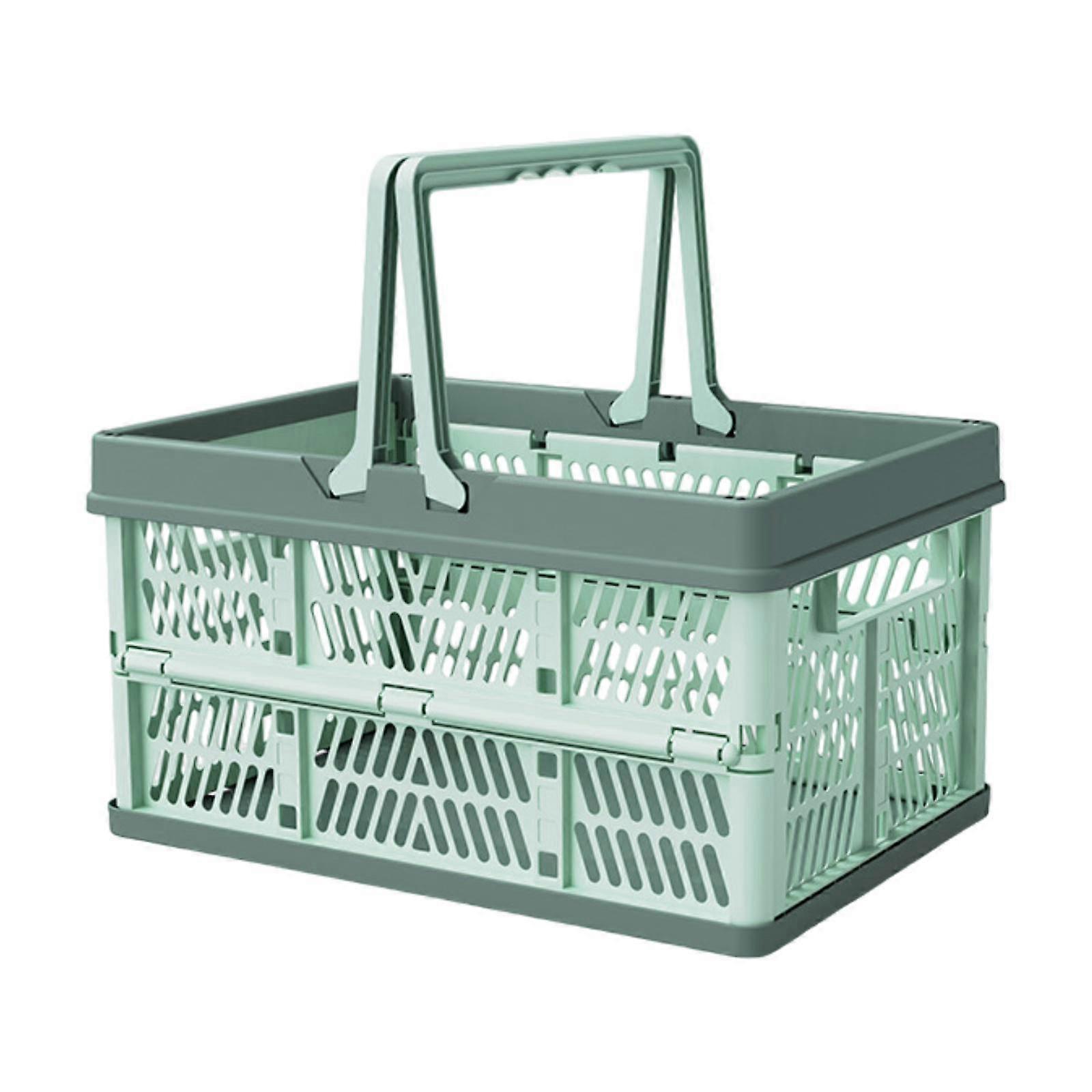 Foldable Picnic Basket Storage Bin for Organizing Rectangular Grocery Basket Green