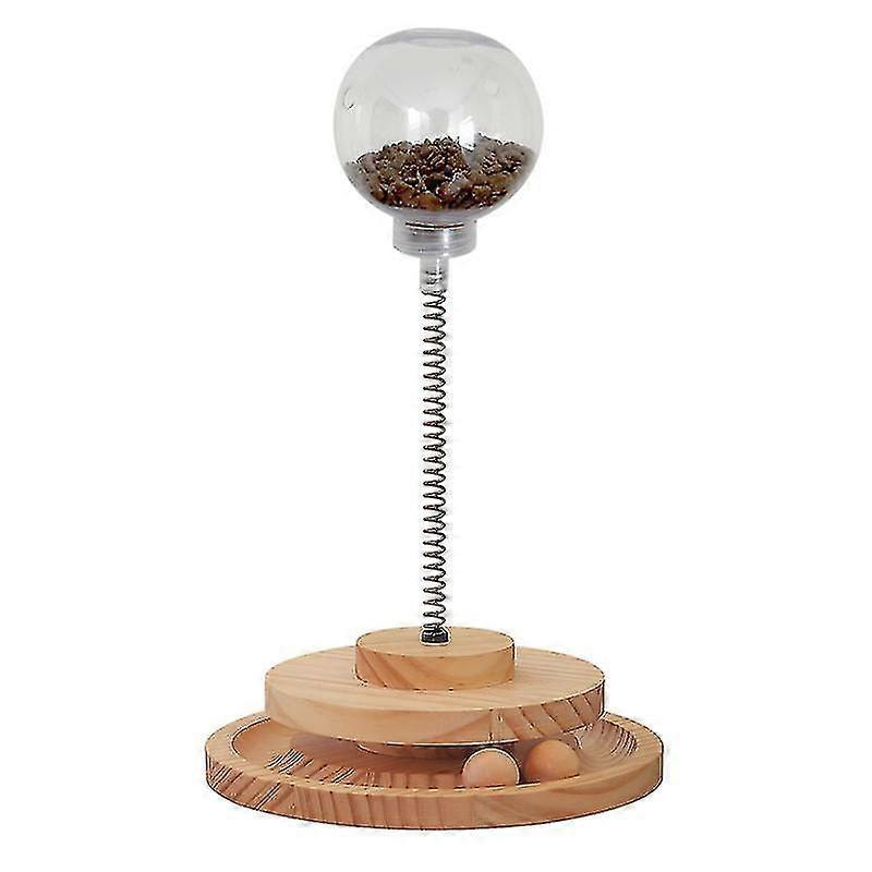 Cat Food Toy Interactive Cat Toys For Indoor Cats Double 2-layer Circle Ball Track With Cat Sping Treat Ball Automatic Cat Toy Slow Feeder Treat Toy