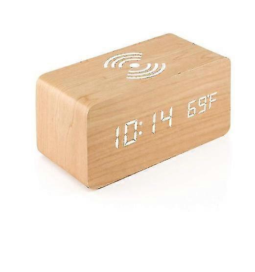 Creative Wood Alarm Clock Multifunctional Wireless Charging Voice Controlled Clock