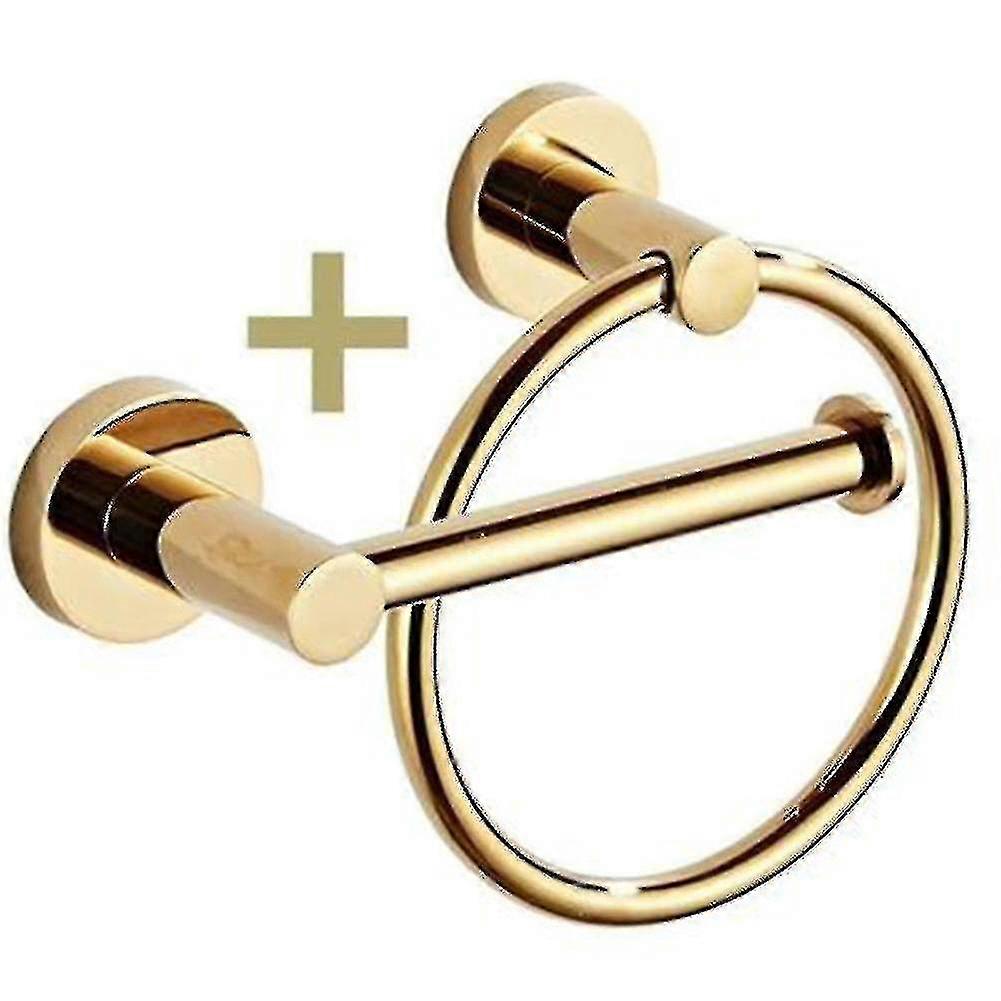 2 Pieces Toilet Paper Holder And Towel Ring Set Stainless Steel Wall Mounted(gold)