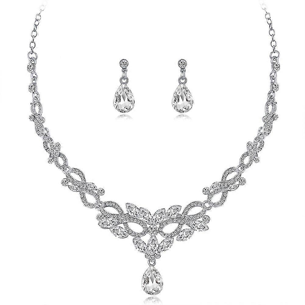 Strass Wassertropfen Anhänger Ohrhänger Halskette Set (2 Stk)