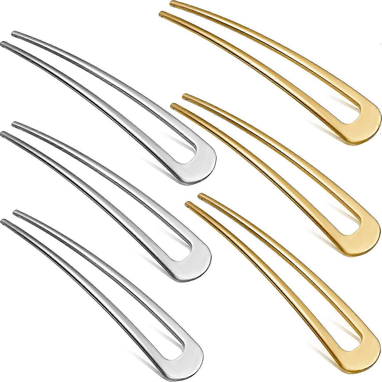 6pcs U-shaped Hairpin Silver+gold