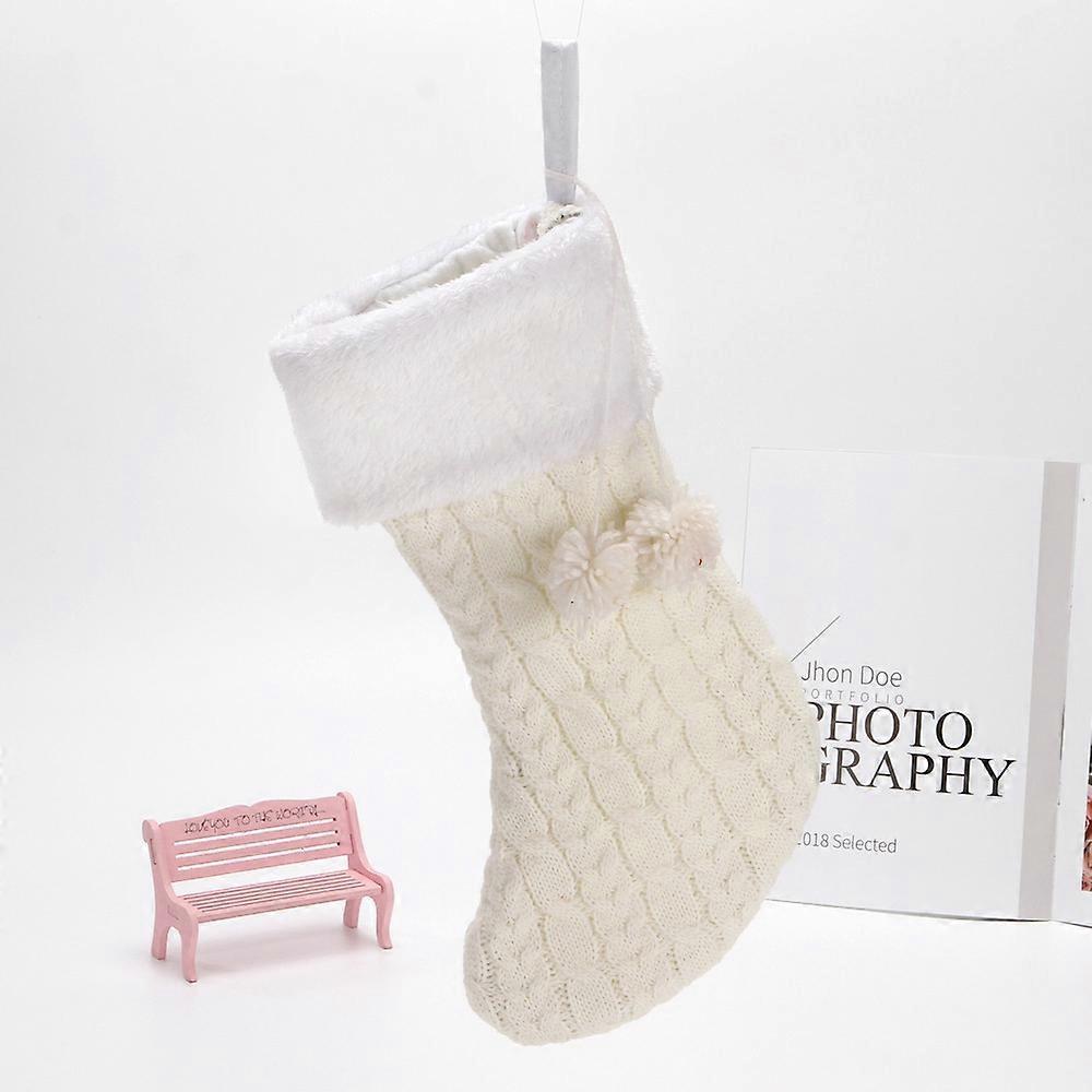 Knit Striped Wool Christmas Stocking Thick Cartoon Design 18 Inch Holiday Decor for Home Decoration
