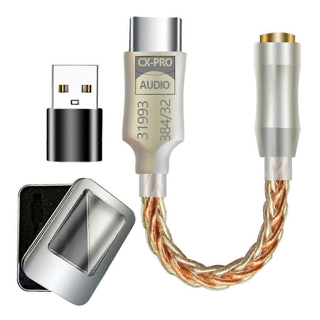 Type C to 3.5mm AMP HiFi Adapter 32Bit/384kHz Headphone DAC Adapter for Phone