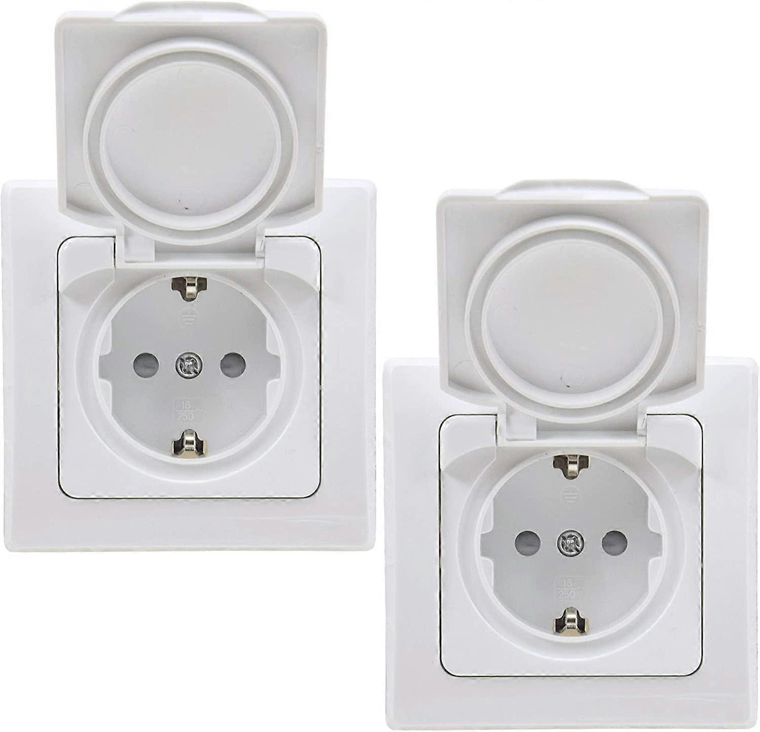 Dww-2 IP44 Socket with Hinged Cover and Frame - 2 Flush-Mounted Sockets with Protective Contact, for Damp Rooms and Outdoor Use, 230 V - White