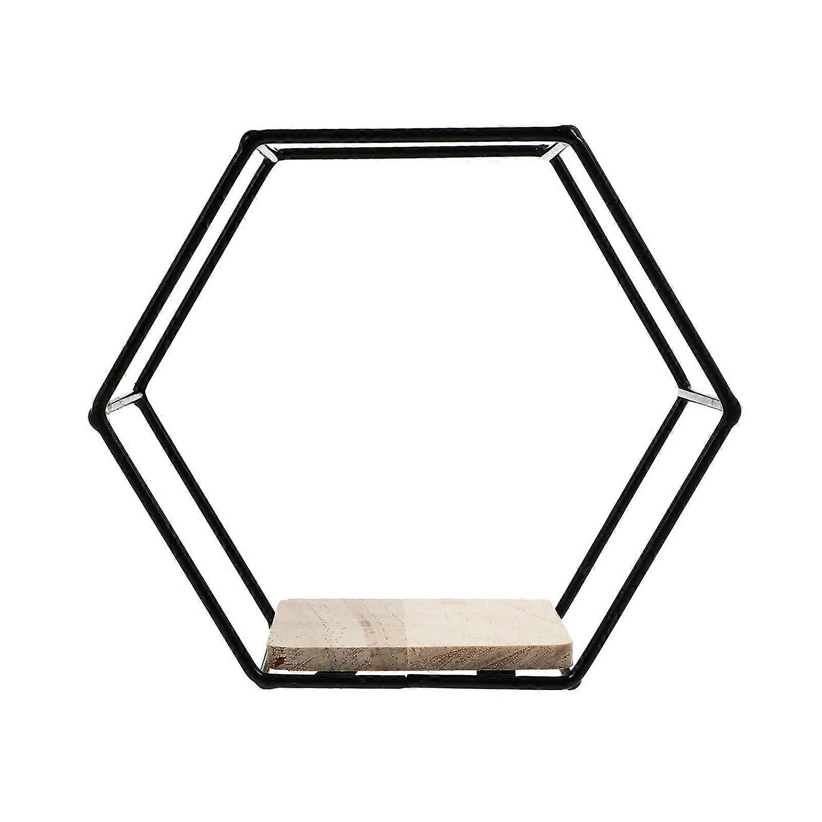 1pc Hexagon Shape Storage Rack Wall-mounted Storage Shelf Iron Wall Hanging Rack
