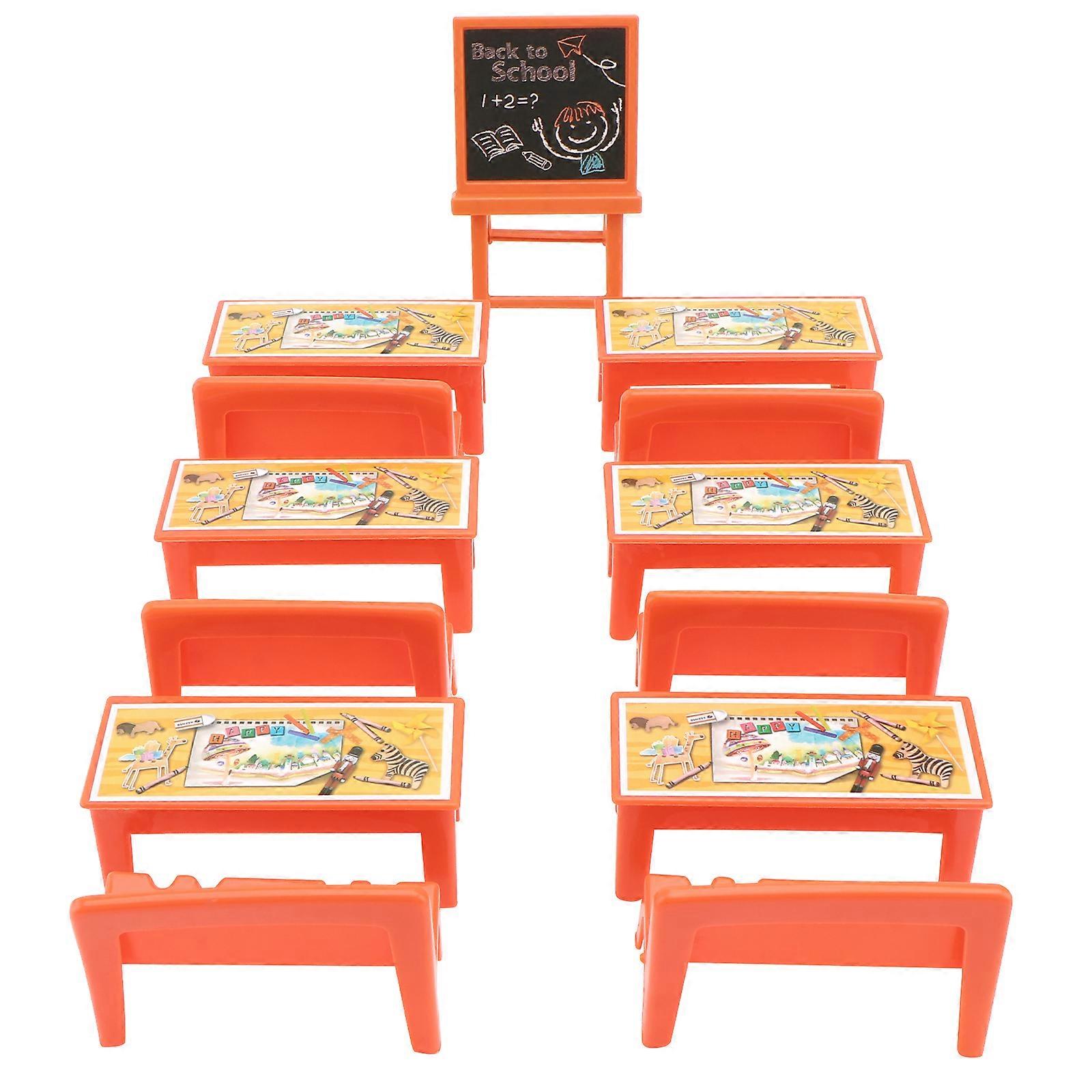 13pcs Mini Landscape Model Classroom Scene Model Blackboard Desk Chair Model