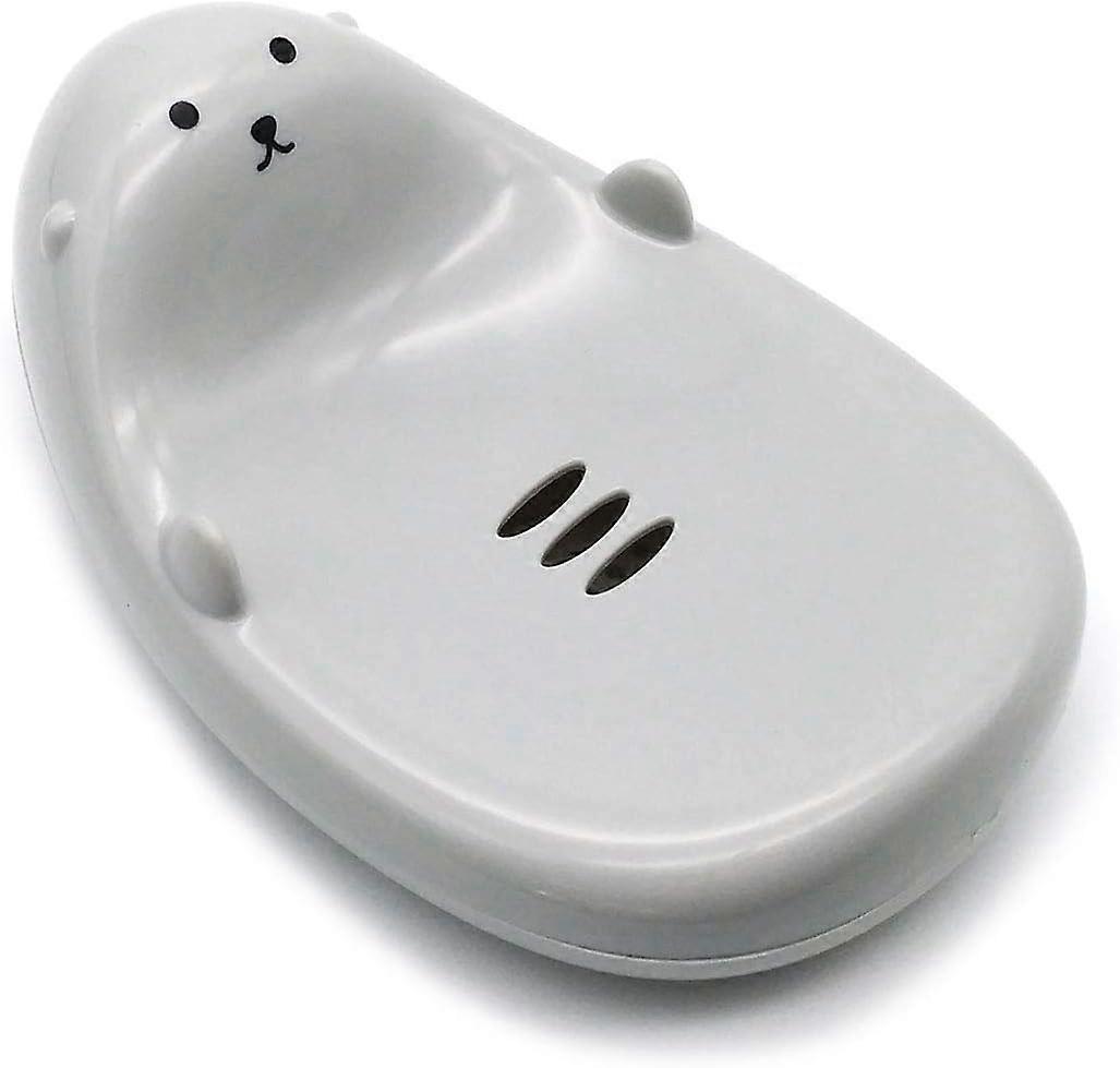 Leuke Cartoon Dierlijke Zeepdoos Badkamer Creatieve Plastic Waterafvoer Zeeprek Wassen Spons Houder Beknopte Stijl (Grijs, 2 stuks)