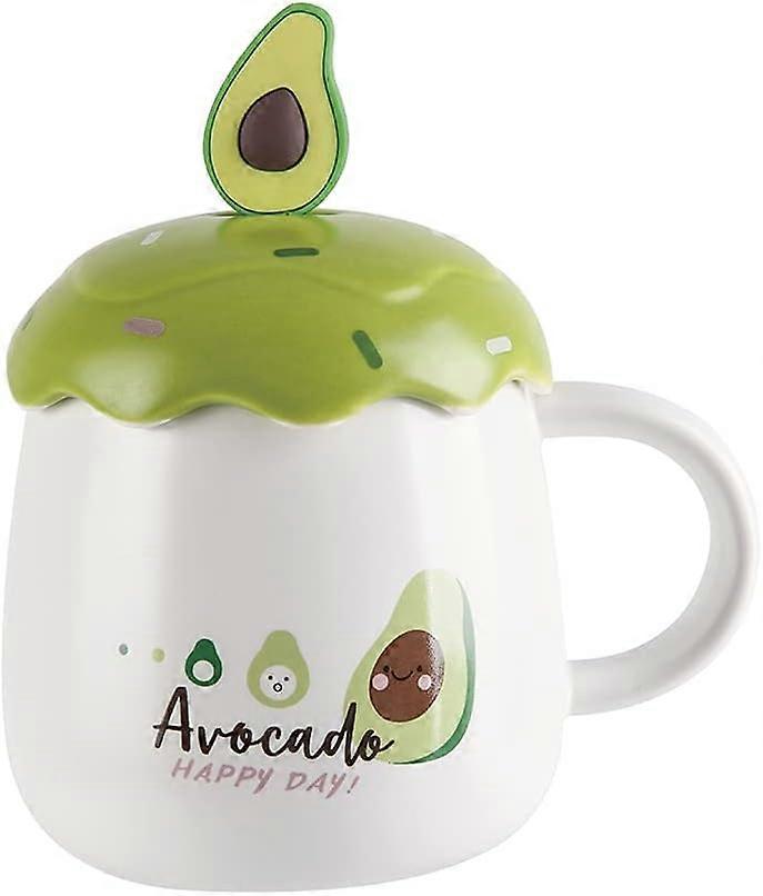 Kubek ceramiczny Kubek do kawy Kubek ceramiczny z pokrywką Łyżka Uchwyt-Awokado Kreatywny kubek na wodę z kreskówek Filiżanka herbaty Latte Mleko Cappuccino Kubek Zmywarka Czyszczenie Wysokie
