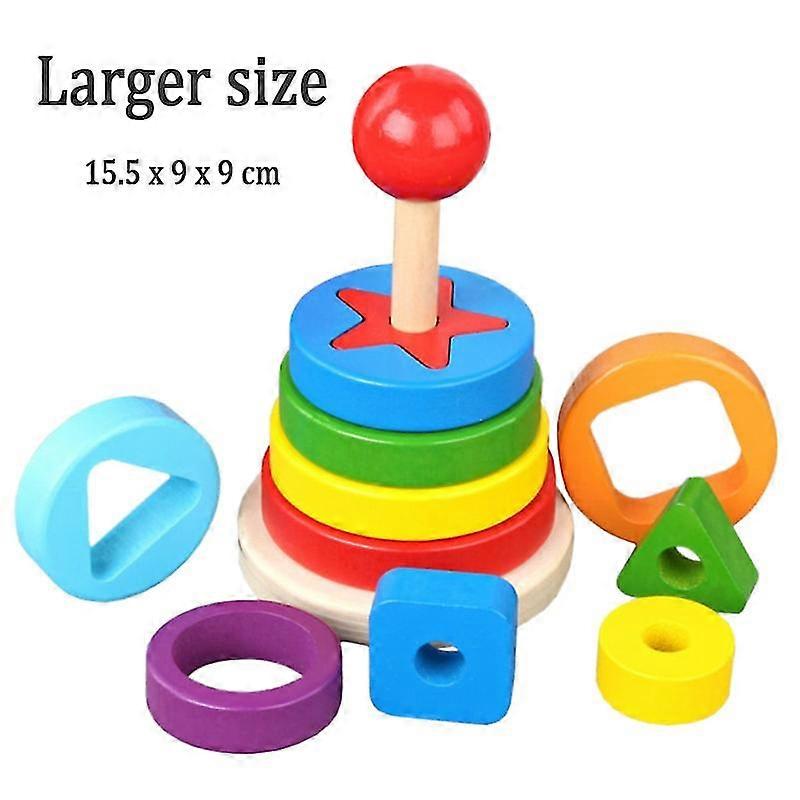 Children's Wooden Stacking Toy Rainbow Tower Educational Toy Color Pattern Recognition Geometry Learning-large