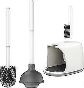 Toilet brush and plunger set, 2 in 1 Toilet brush and plunger set with holder,bathroom accessory set with holder for deep cleaning
