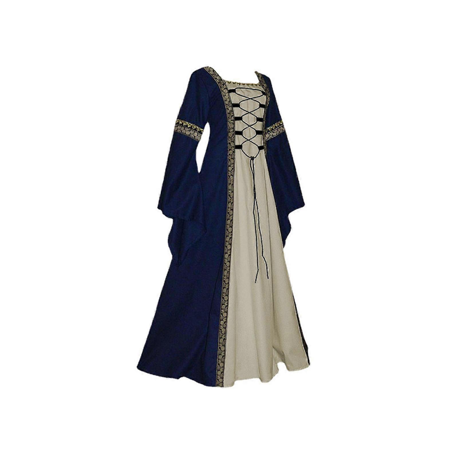Women's Renaissance Medieval Costumes Retro Lace-Up Plus Size Victorian Maxi Dresses For Masquerade Party