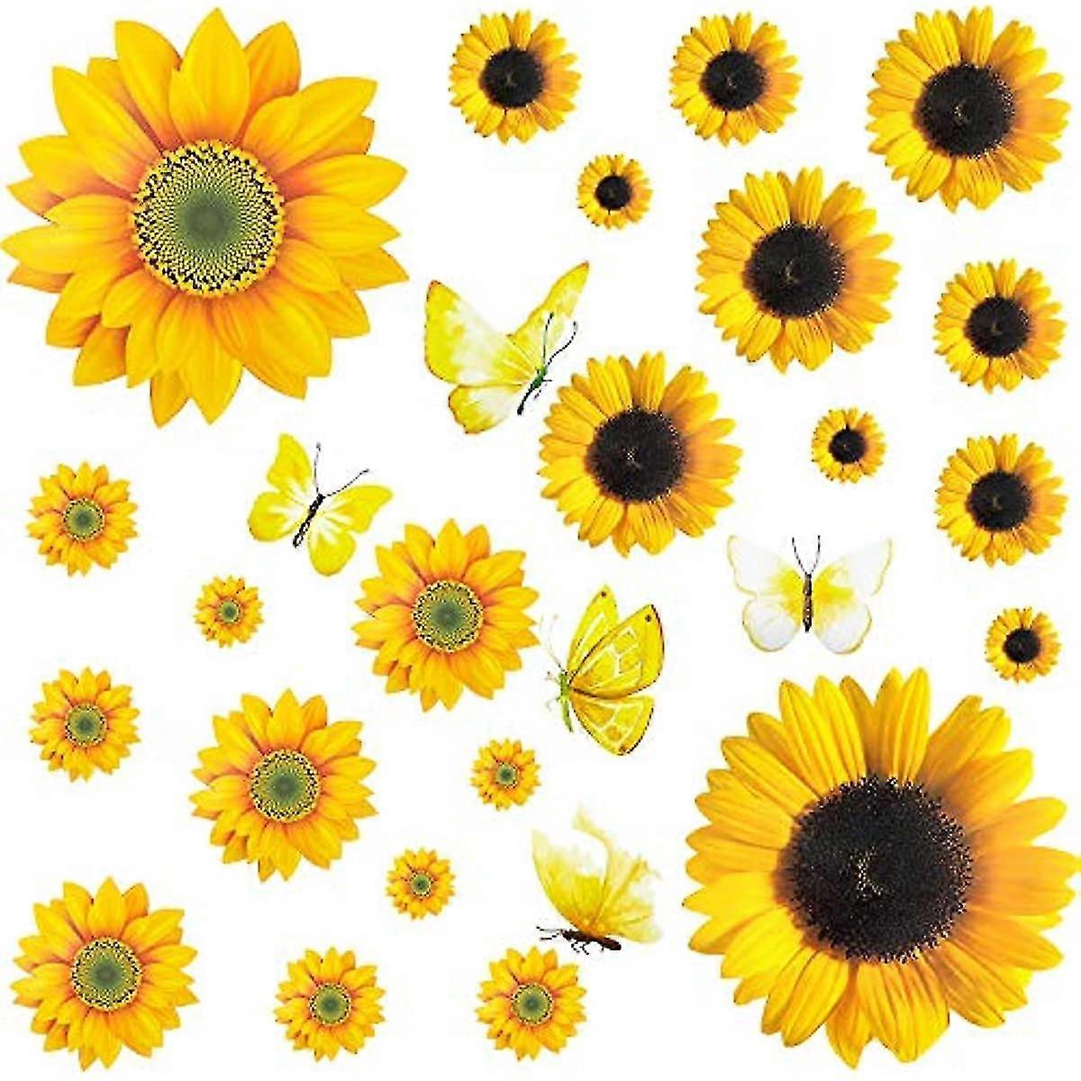 27 Pieces Sunflower Wall Sticker Removable Yellow Flowers Decal