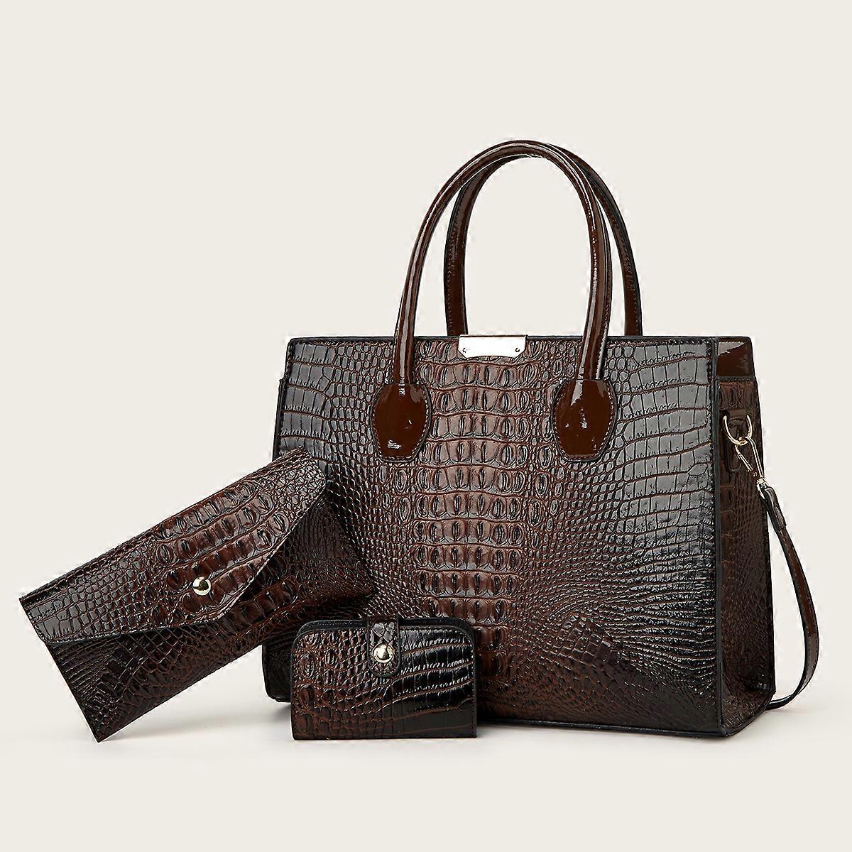 JUEGE* Large-capacity Crocodile Pattern Tote Bag, Classic Faux Leather Shoulder Bag Sets With Zipper