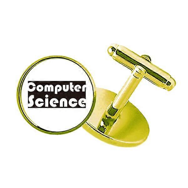 Course And Major Computer Science Black Studded Business Metal Cufflinks Golden