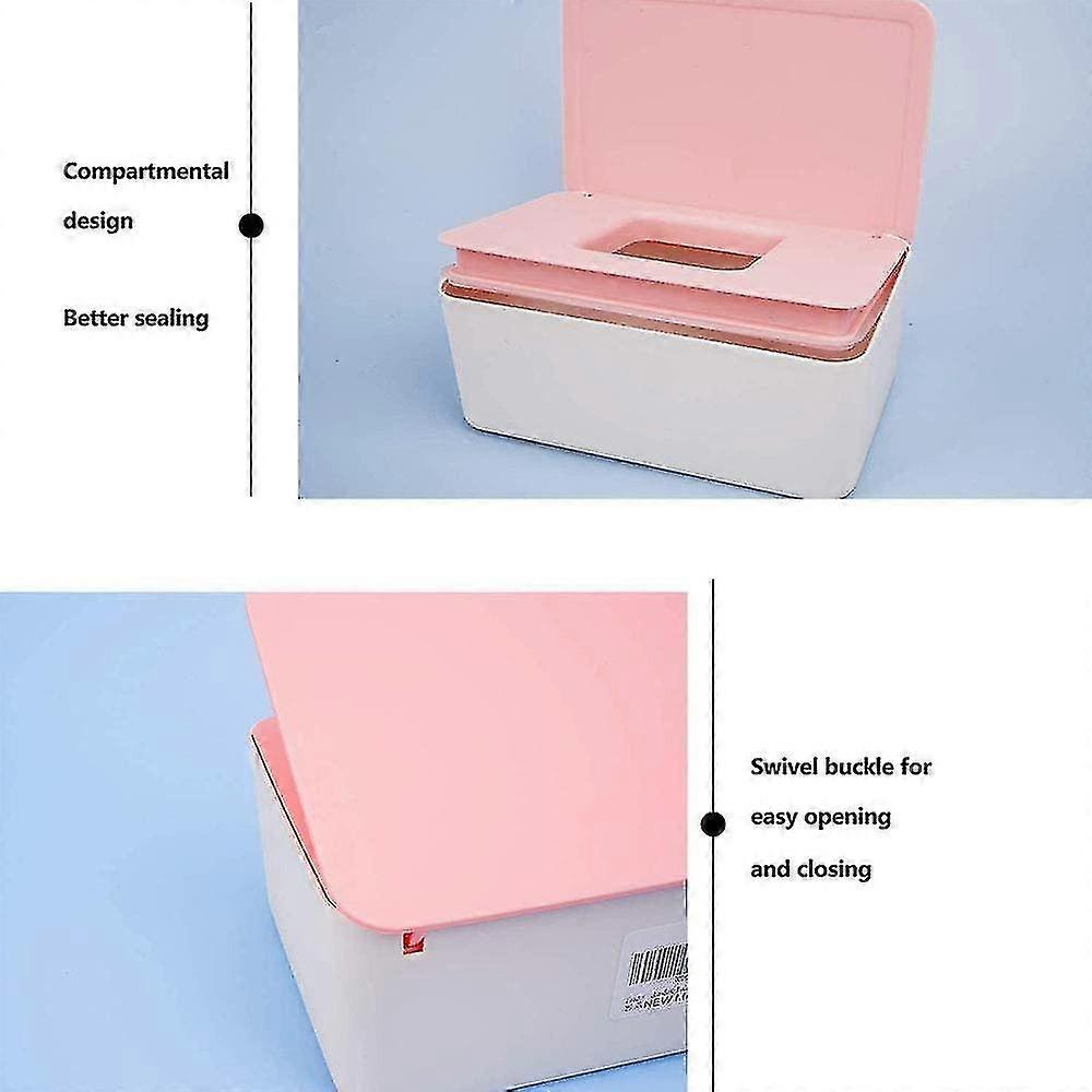 Plastic Tissue Box, Dustproof Tissue Box, Dust Proof Pp Seal Tissue Holder Box With Lid For Storing Tissues, Diaper Wipes (white+pink)
