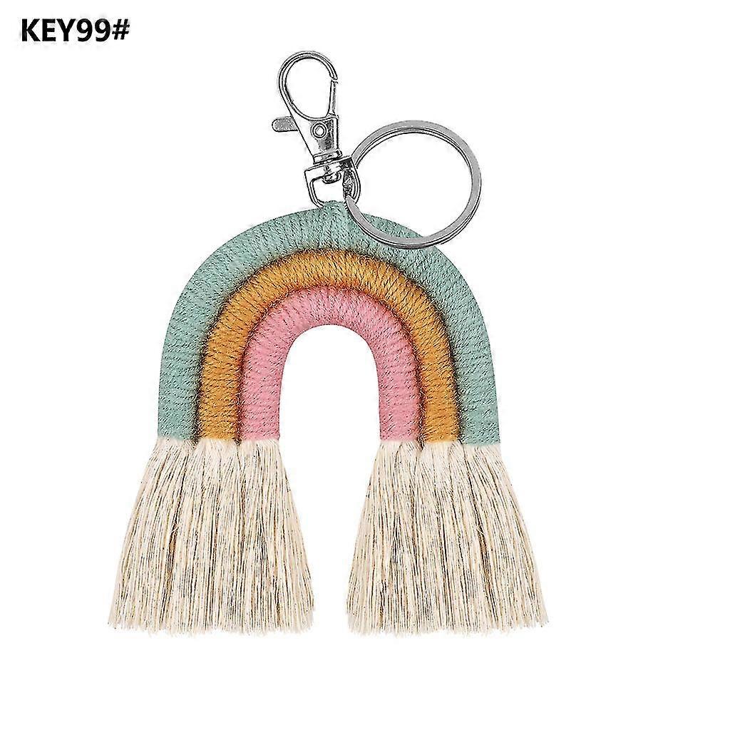 Lovely Weaving Rainbow Key Chain Boho Handmade Key Holder For School Handbag