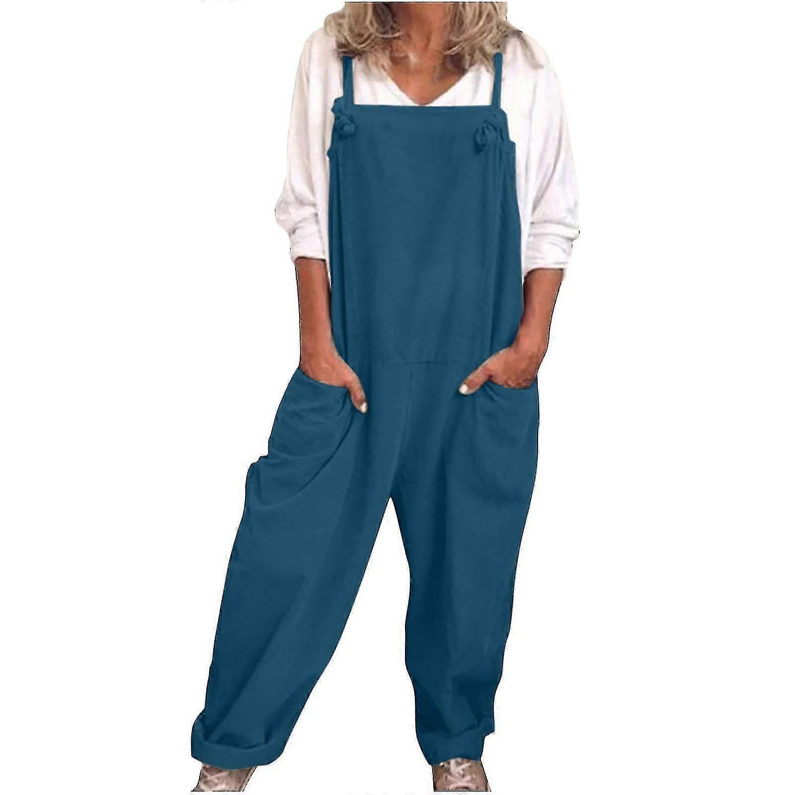 Dameoveraller Avslappet Løs Dungarees Romper Baggy Playsuit Bomull Og Lin Jumpsuit