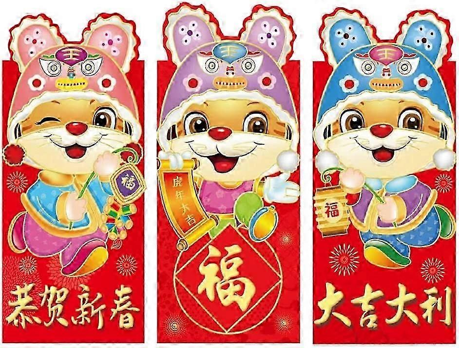 3個の赤い封筒中国の干支新年の赤い封筒漫画の虎動物プリントラッキーマネーポケット春節現金ギフトバッグ(17)