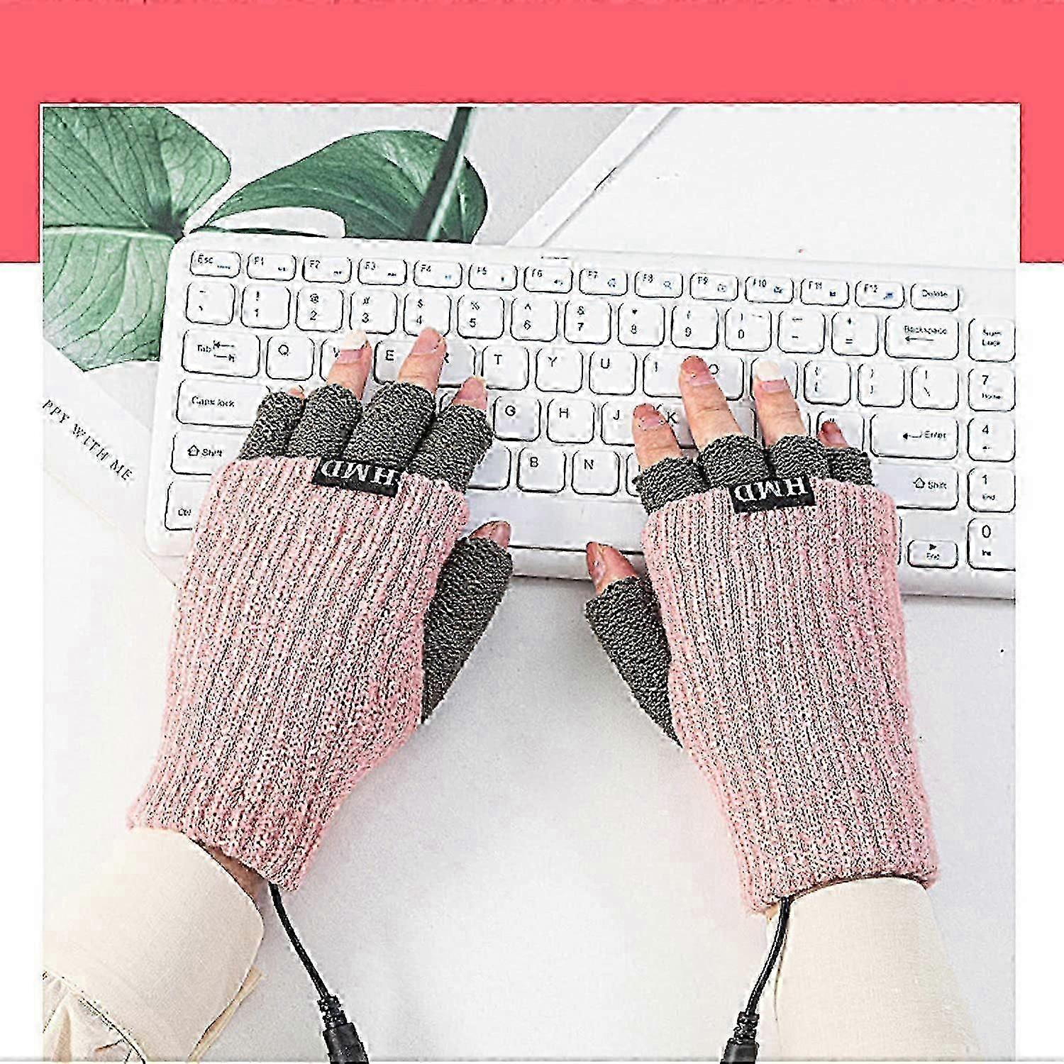 Usb Heated Gloves, Half Heated Fingerless Heating Knitting Hands Warmer, Soft Half Finger Gloves