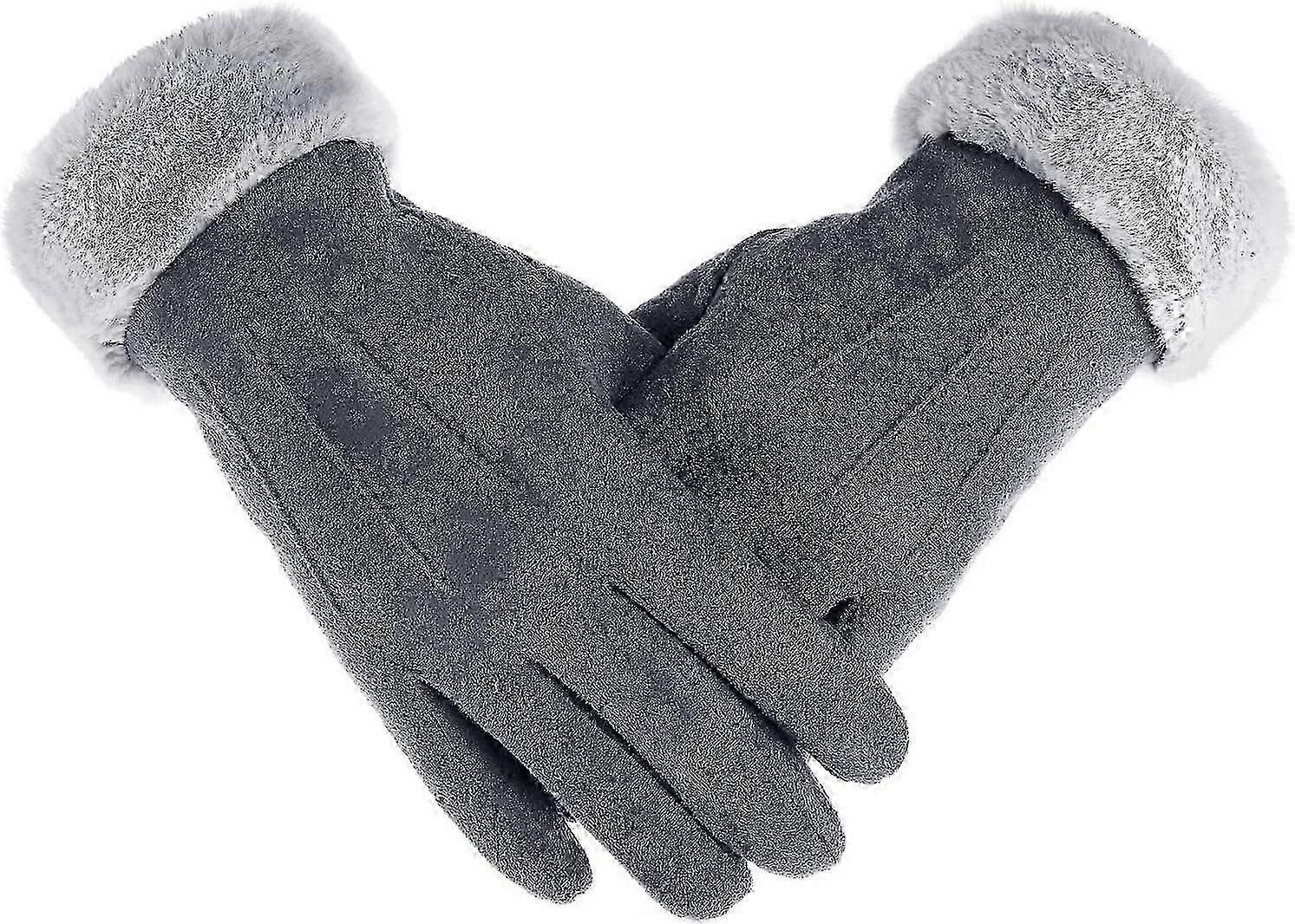 Touch Screen Gloves With Fur Cuff - Fleece Lined For Women