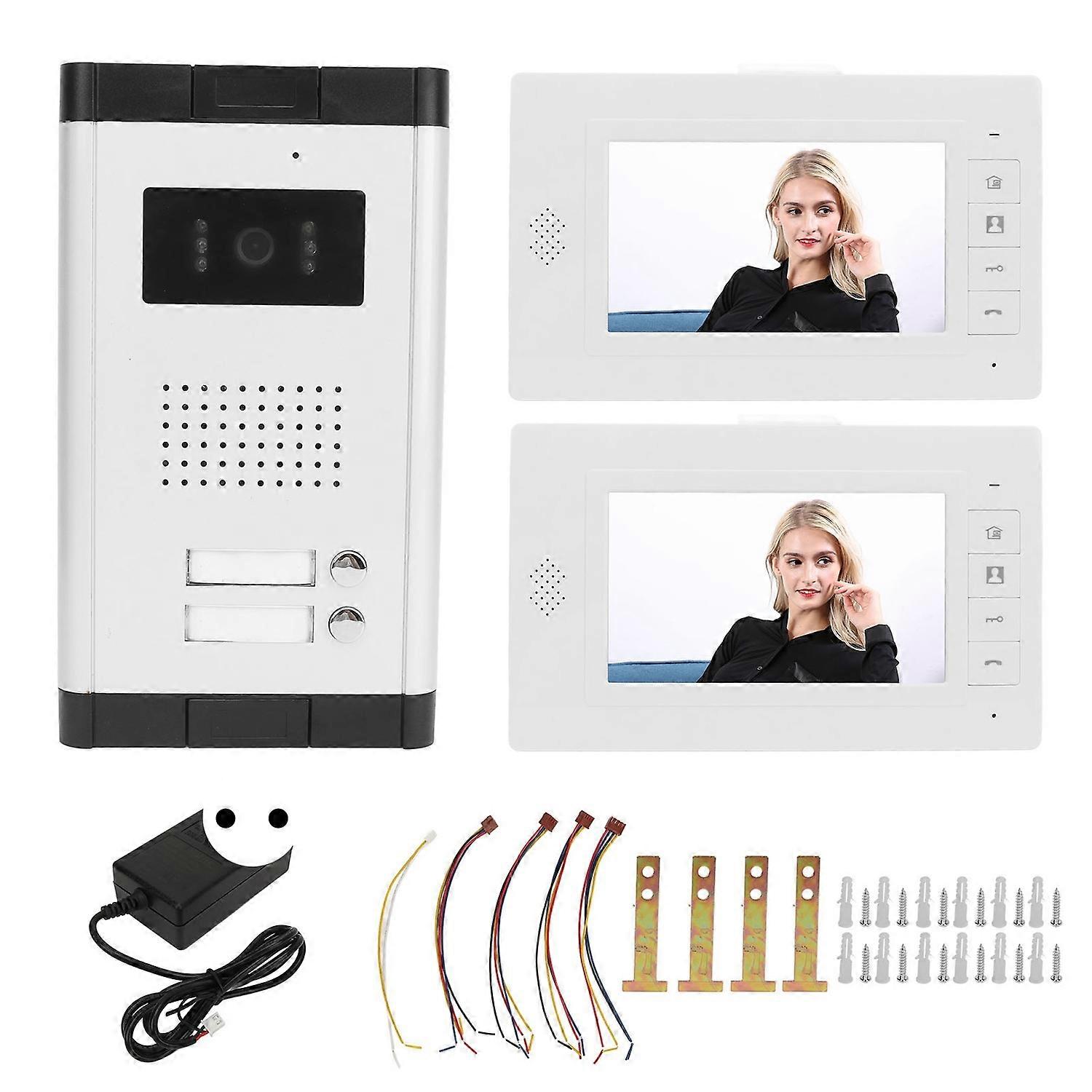 Video Intercom System 2 Pcs 7 Inch TFT Monitors and 1 Night Vision Camera 2 Way Call Visual Doorbell