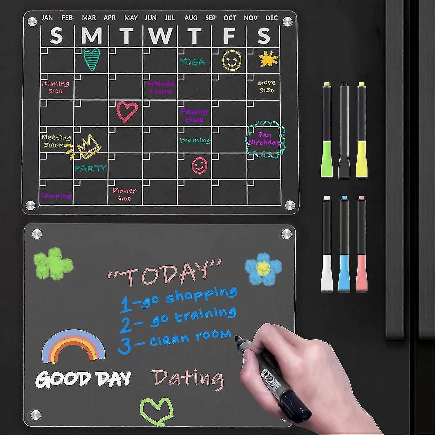 2pcs Fridge Calendar, 16x12 Acrylic For Refrigerator Clear Memo Whiteboard