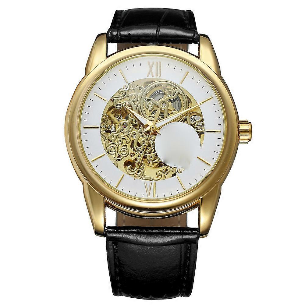 FORSINING Automatic Mechanical Watch: Black Blue Leather Strap with Stylish Round Dial for Men
