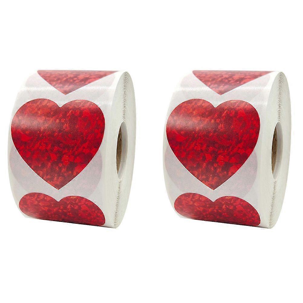 2 Rolls Valentine's Day Stickers Heart Pattern Stickers Envelopes Baking Labels Sealing Stickers