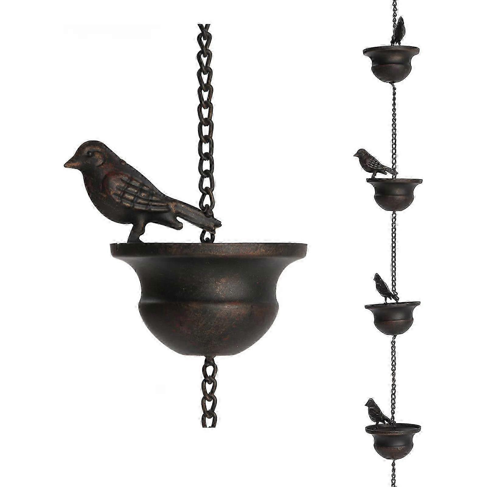 Birds on Cup Mobile Rain Chain Metal Adapter Replacement Downspout for Gazebos Garden Sheds And Patios