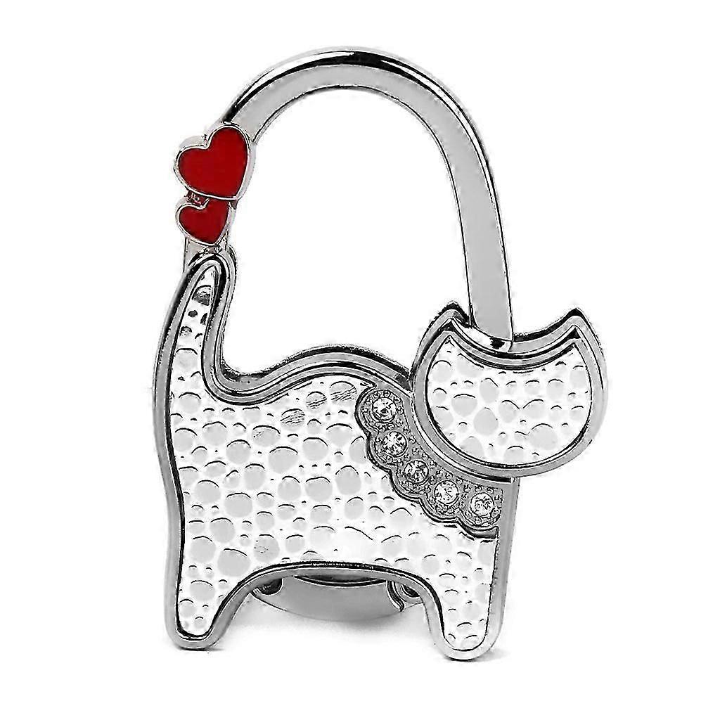Bag Holder Foldable Handbag Hook cat Shaped (Silver point and White)-Yvan