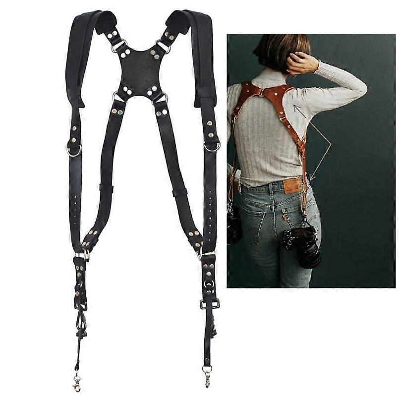Quick Release Anti-Slip Dual Shoulder Leather Harness Camera Strap with Metal Hook for SLR / DSLR Cameras