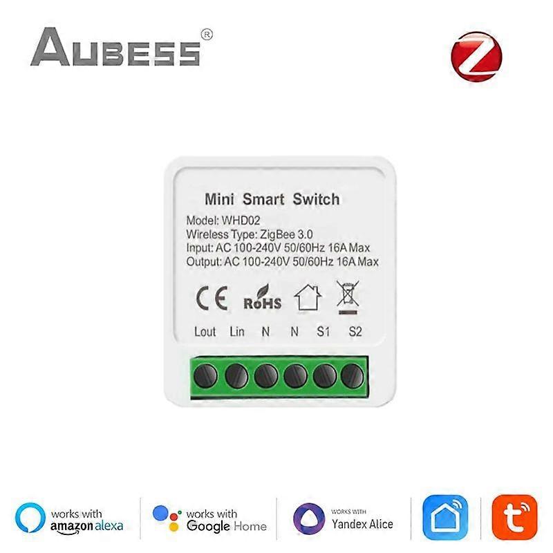 Tuya ZigBee / WiFi Mini Smart Switch 16A 2 Way Control Module domotique intelligent Fonctionne avec Alexa Google
