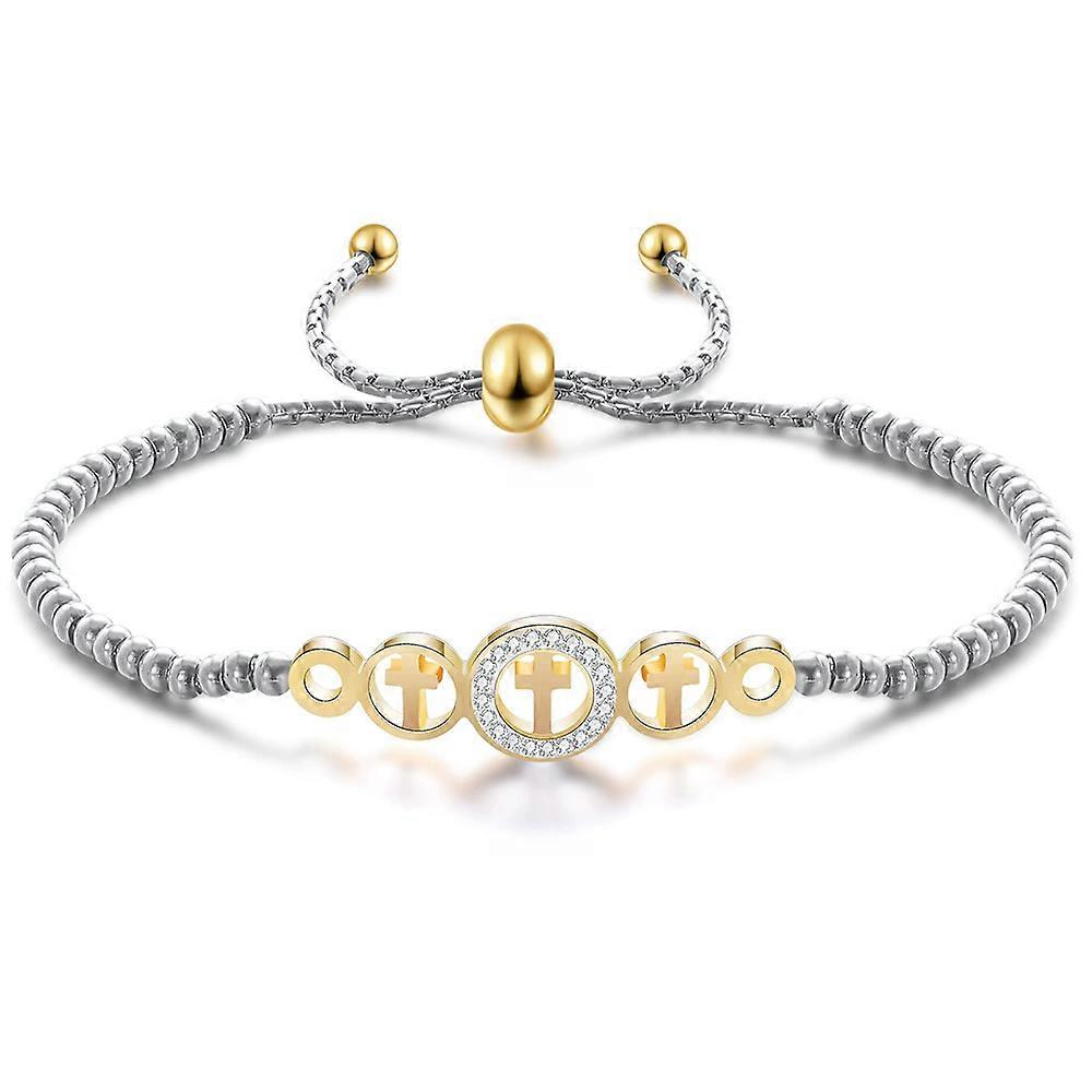 Adjustable Geometric Cross Bracelet with Diamonds