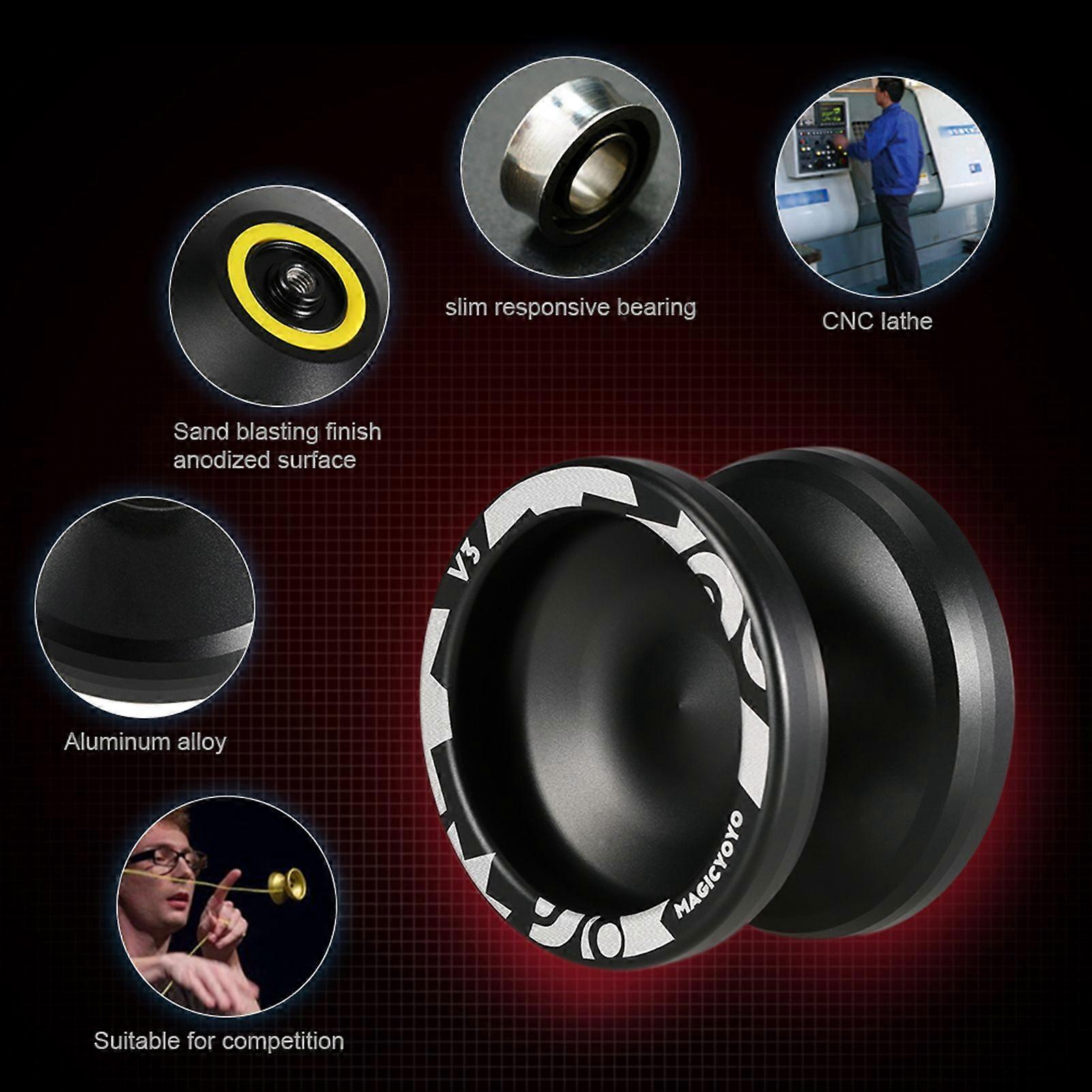 Magic Yoyo V3 Responsive High-speed Aluminum Alloy Yo-yo CNC Lathe with Spinning String for Boys Girls Children Kids Black