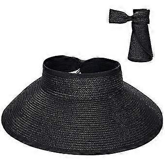 Rollable Ladies Wide Brim Straw Sun Visor Hatack)