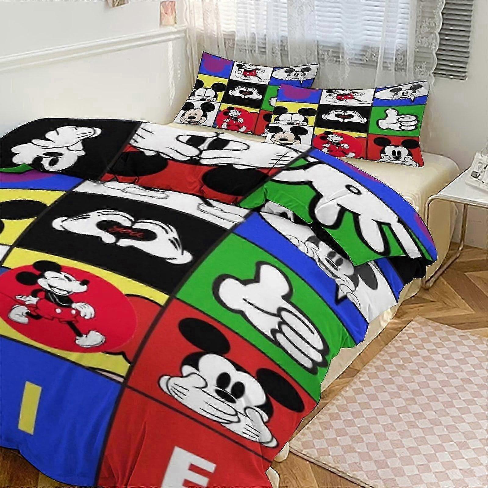 o1120 Lençóis de Cama com Estampa de Mickey Conjunto de Edredom Cove3 Peças Capa de Colcha e Fronhas para Mulheres Homens Adolescentes (1 Capa de Edredom e 2 Travesseiros