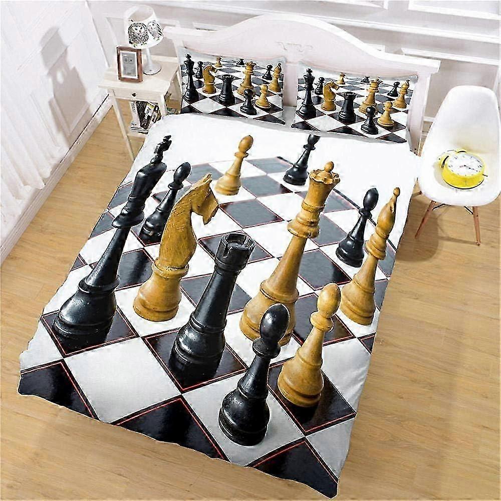 D Sängkläder Set med International Chess Påslakan och örngott, Digitaltryck, Mikrofiber Sängkläder Set Pieces för barn 135 * 200 CM