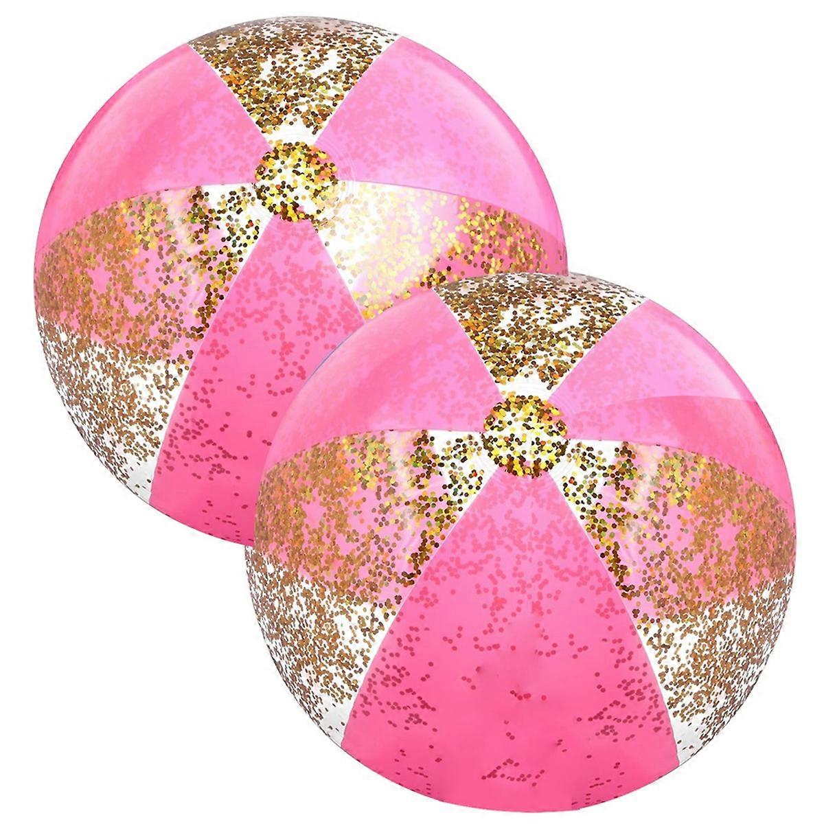 2Pcs 16Inch Inflatable Beach Balls Gold Confetti Pool Balls Pink
