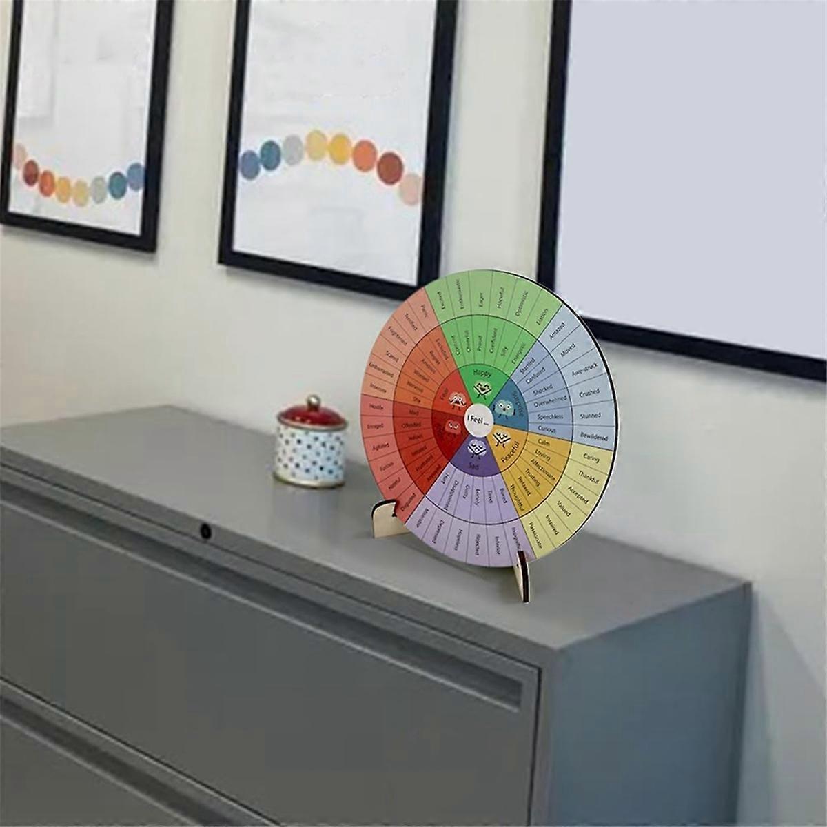 Feelings Wheel Therapy Office Desk Decor - 10.6\" Large Double Sided Mental Health Emotions Chart With Stand, Therapist Gifts For Home Office Women Man Emotions Wheel