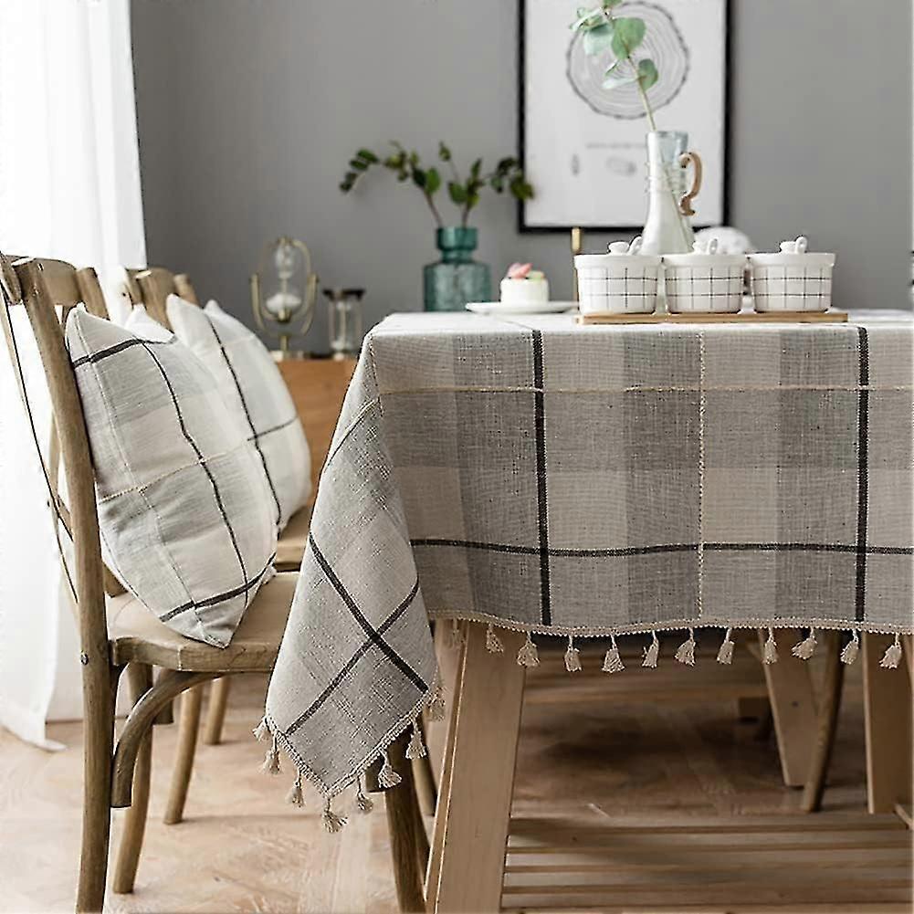 Rustic Rectangle Burlap Thick Tablecloth Cotton Linen Table Linens Tablecloths Waterproof Wrinkle Free Table Cover For Kitchen Dinning,55"x55",4 Seats
