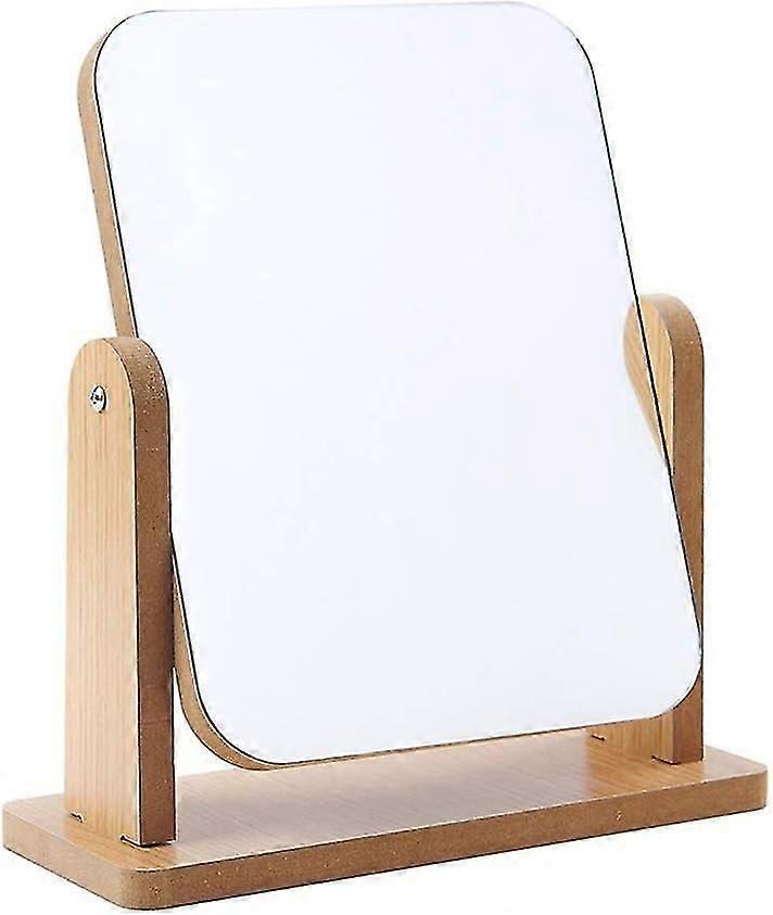 360 Rotating Makeup Mirror with Stand, Tabletop Vanity Mirror Freestanding Rectangular Wooden Frame